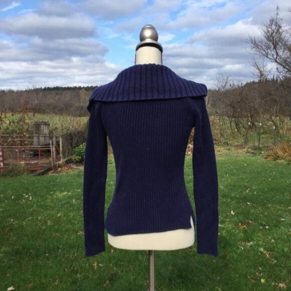 American Eagle Outfitters Dark Blue Ribbed Sweater Medium Long Sleeve Cotton M - Picture 6 of 7